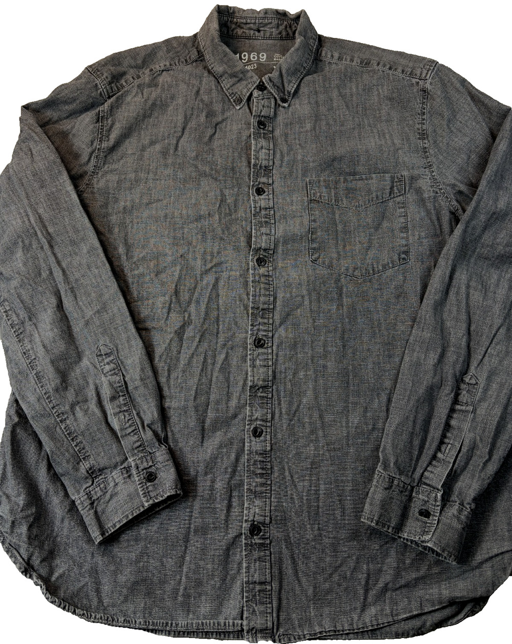 Gap 1969 Men's XL Gray Chambray Long Sleeve Button Down Shirt Pocket #54023